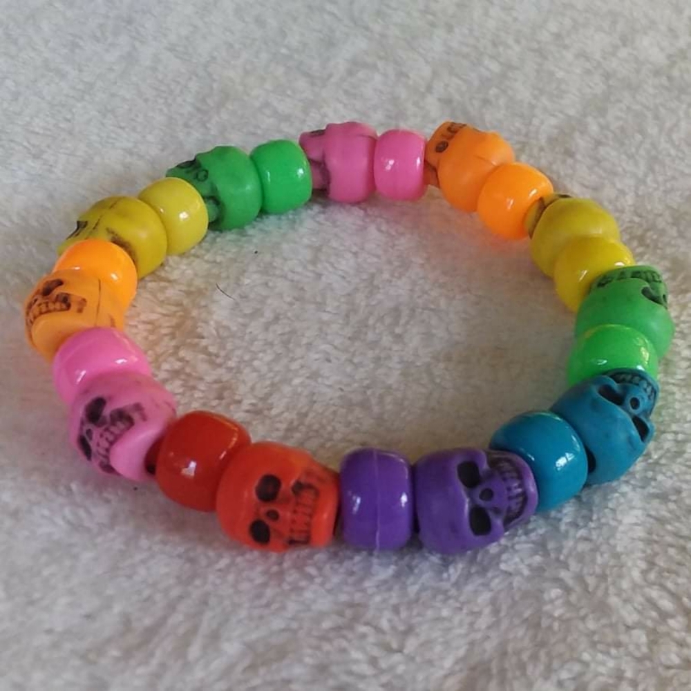 rainbow skull kandi bracelet - Picture 6 of 7
